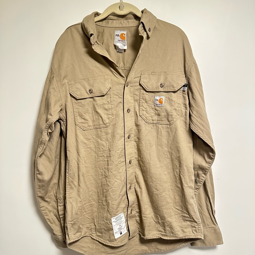 Carhartt FR Tan Workwear Shirt with Orange Logo